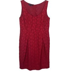 Lafayette 148 red floral eyelet wool blend dress, Size 10